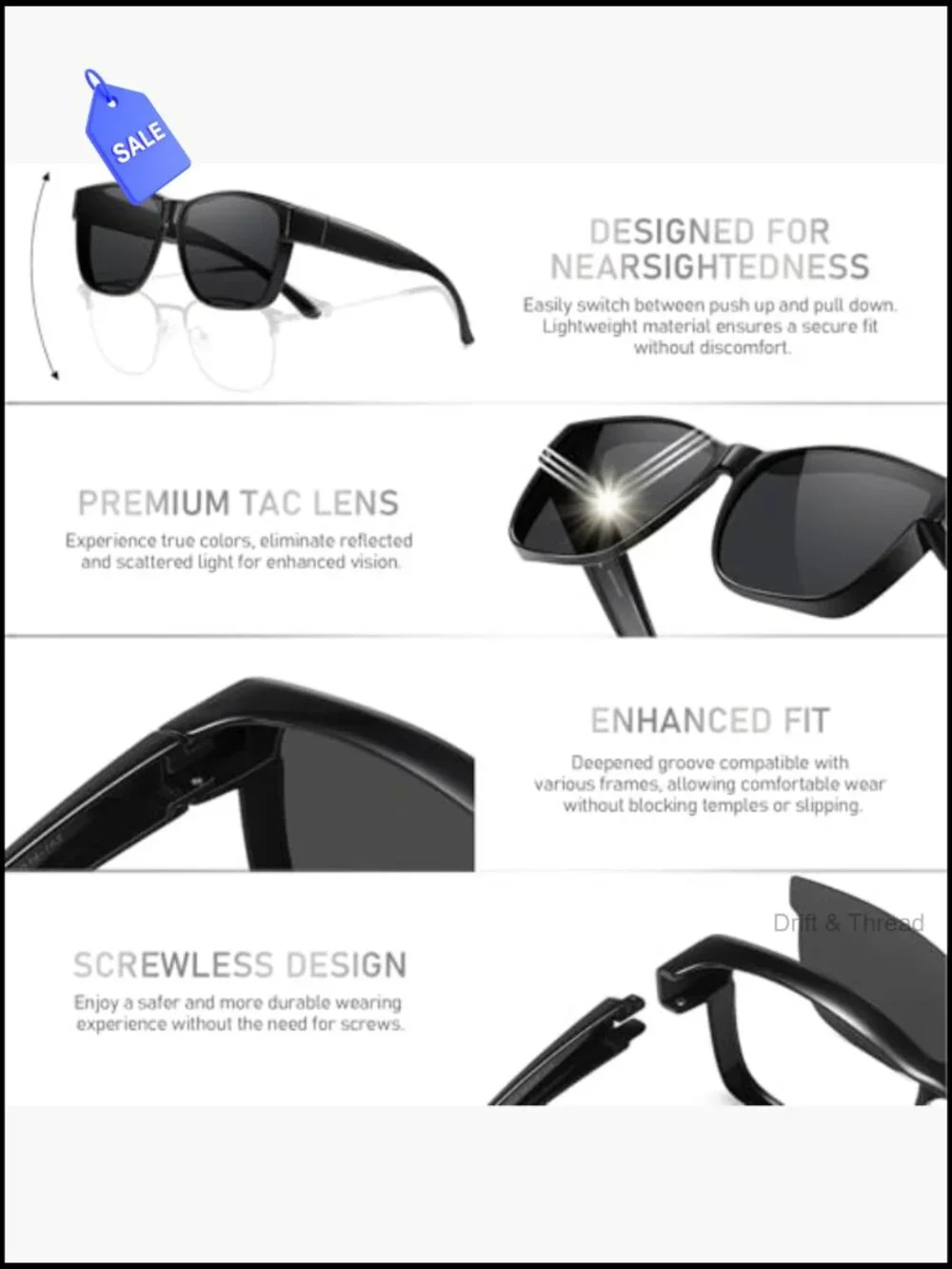 Fit Over Sunglasses Polarized Oversized UV400 Protection for Driving Square